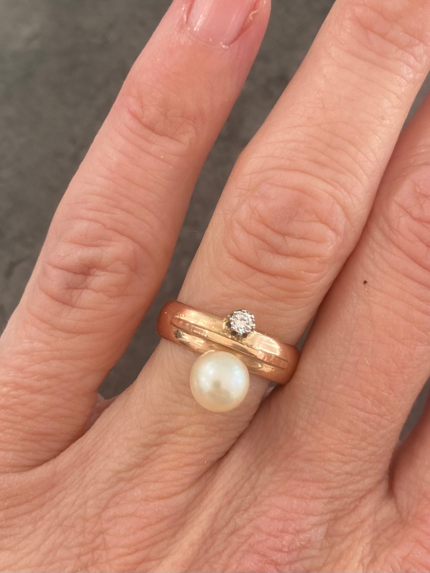 Vintage Pearl and diamond ring