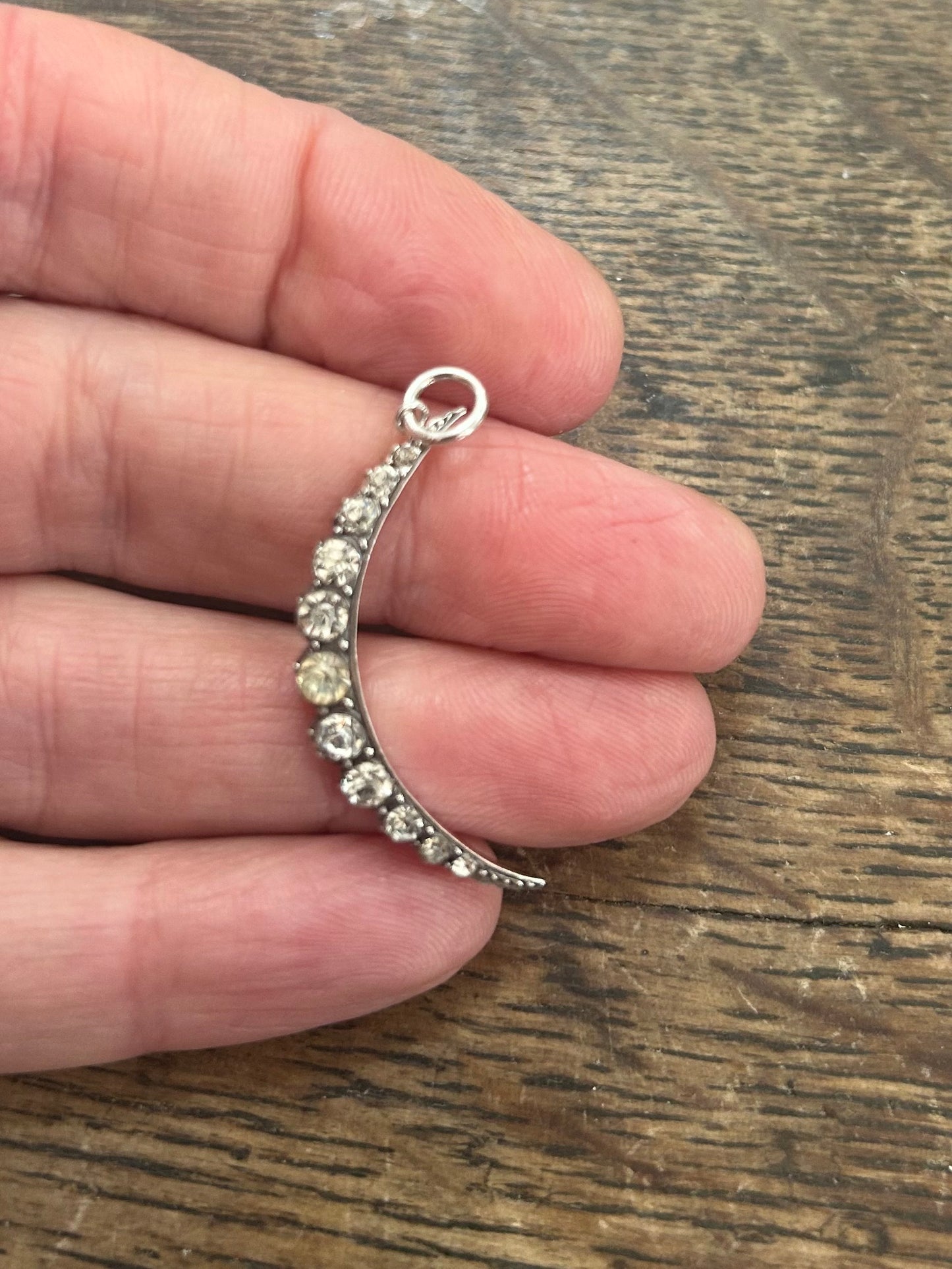 Antique paste and silver crescent pendant
