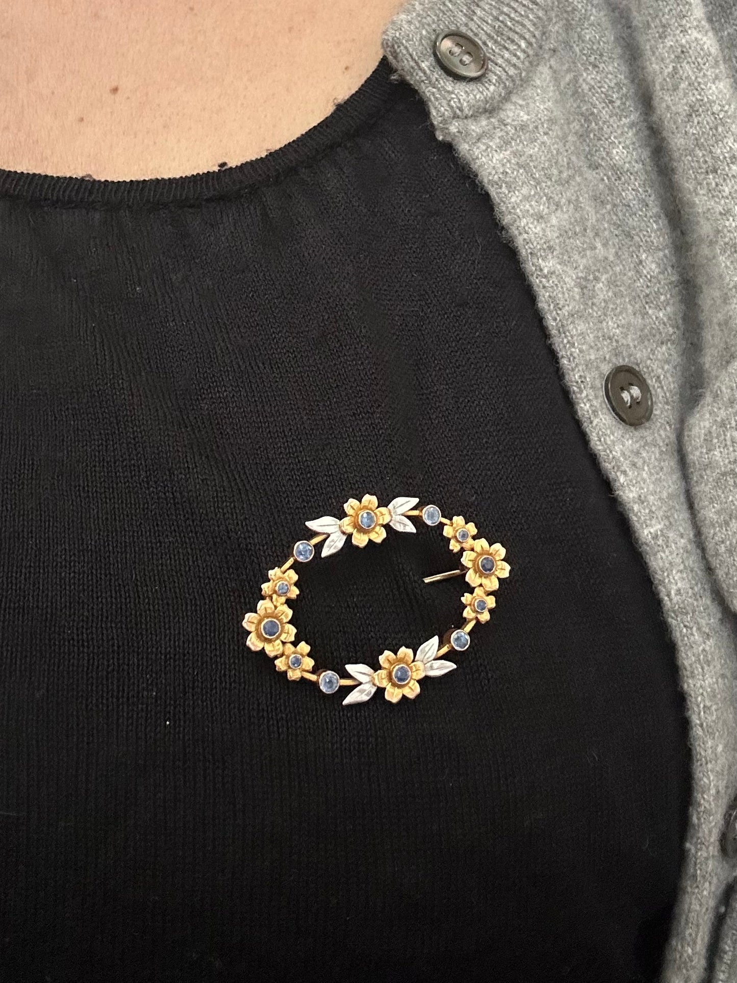 Antique sapphire floral brooch