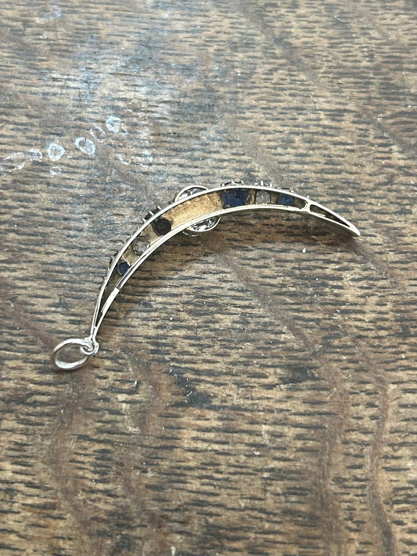 Antique paste and silver crescent brooch