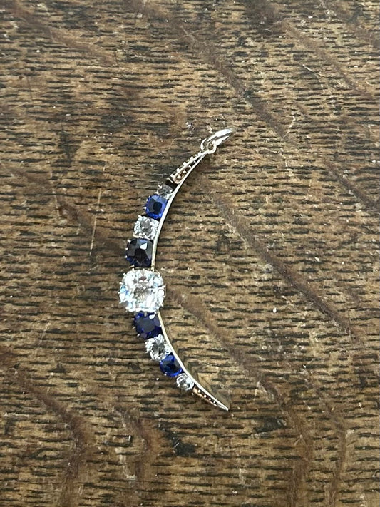 Antique paste and silver crescent brooch