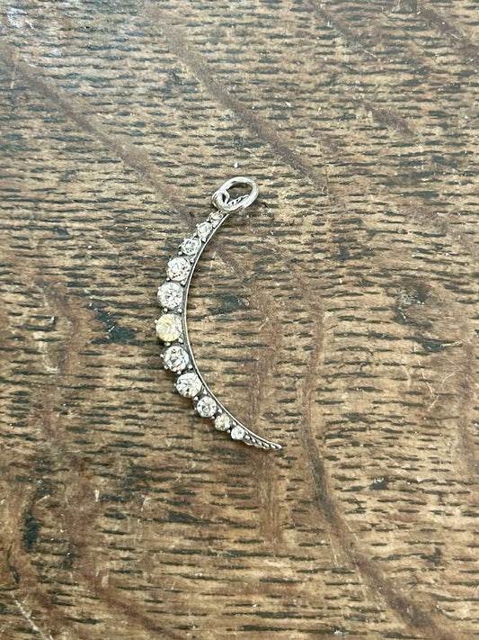 Antique paste and silver crescent pendant