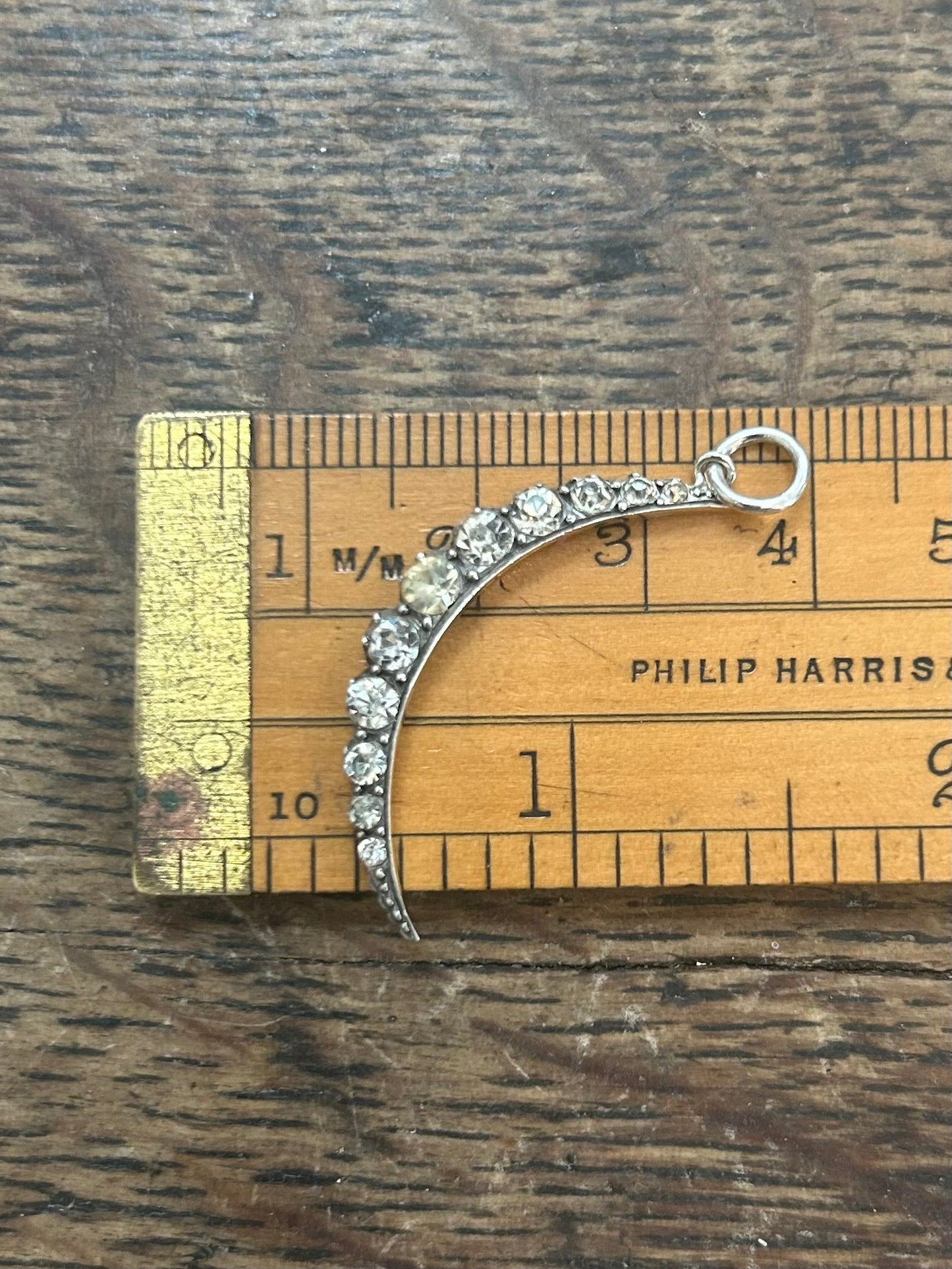 Antique paste and silver crescent pendant